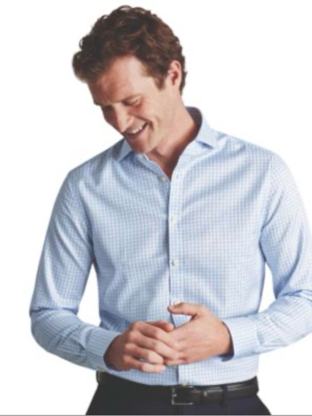 Charles Tyrwhitt Light Blue Checkered Non Iron Dress Shirt